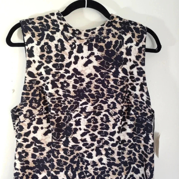 CLEARANCE Saks Fifth Avenue Dress Leopard Print Animal Sleeveless High Collar - Picture 2 of 16